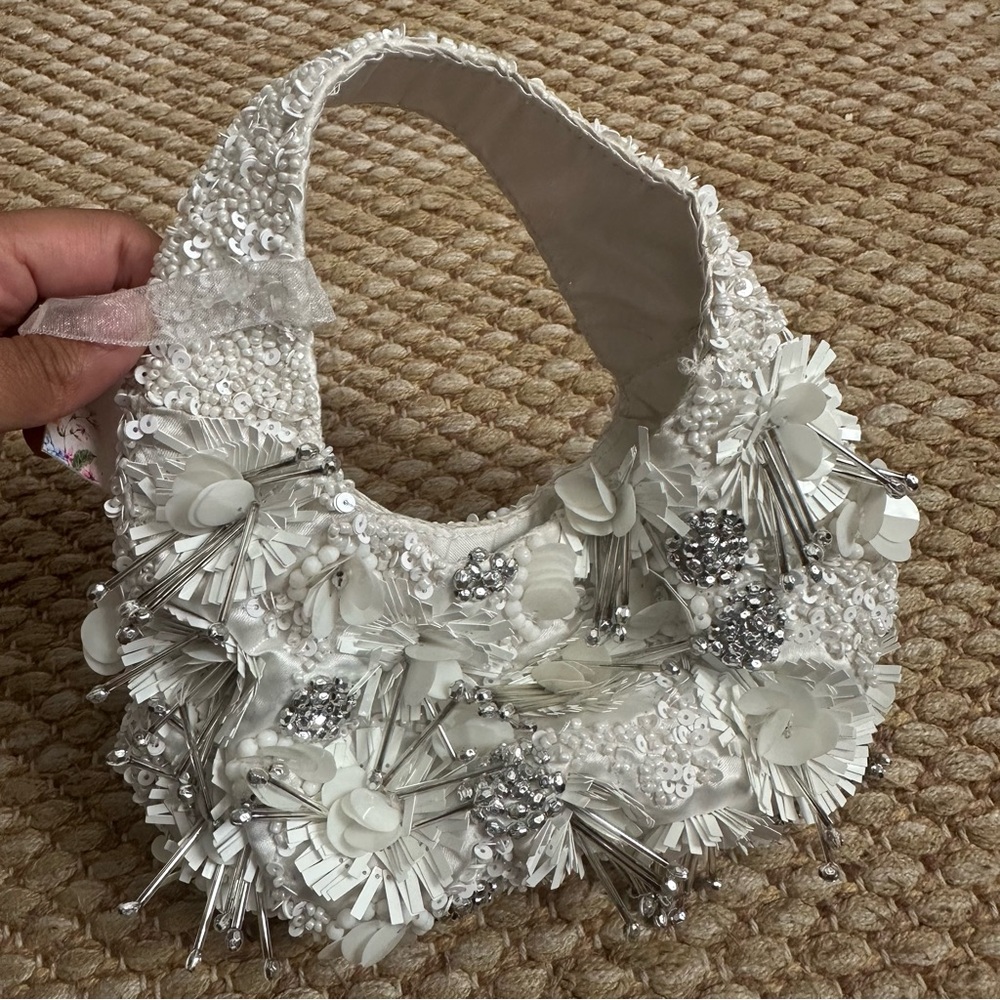 Made in India Mini White Beaded Purse